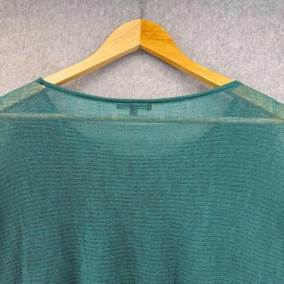 Eileen Fisher Womens Large Wool Knit Short Sleeve Sweater Top Green Drape FLAWED - Picture 10 of 13